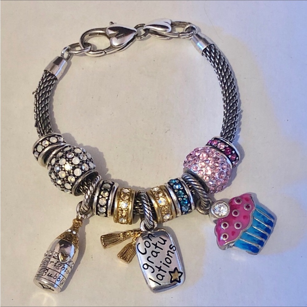 🆕 Brighton Cupcake charm Pink & blue enamel on silver Crystal on top Retired - Picture 6 of 7